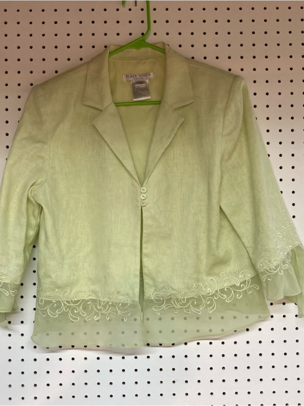 Plaza South 12P Light Green Embroidered Sequins Linen-Blend Jacket smudge